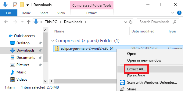 eclipse mars downloaded package extract all