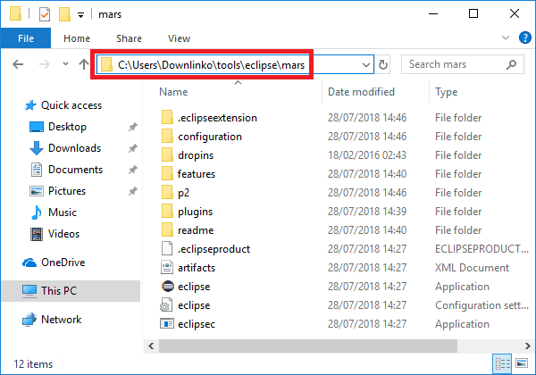 eclipse mars install dir