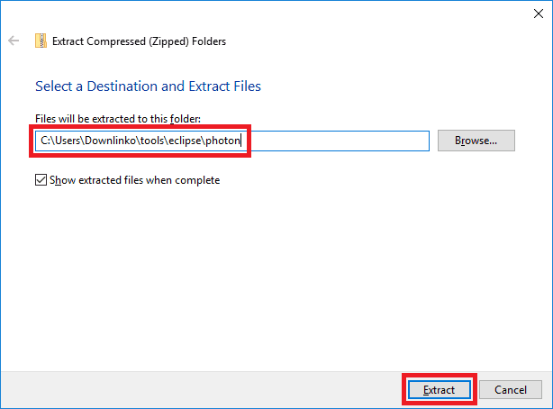 eclipse photon extract destination