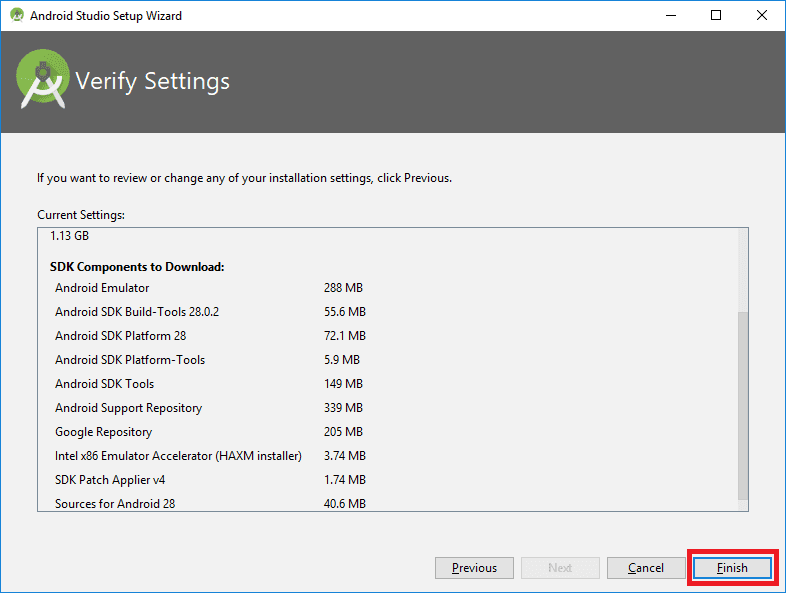 android studio setup verify settings