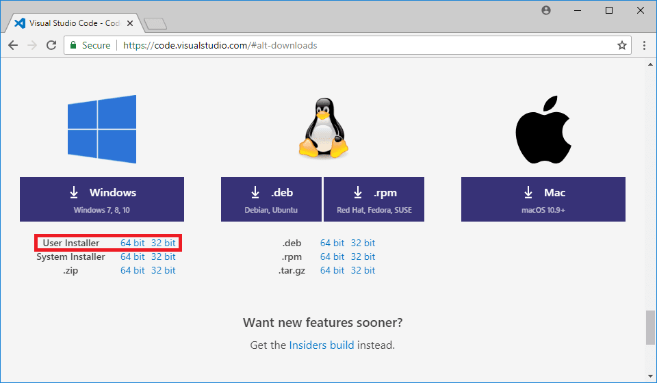 visual studio code download user installer