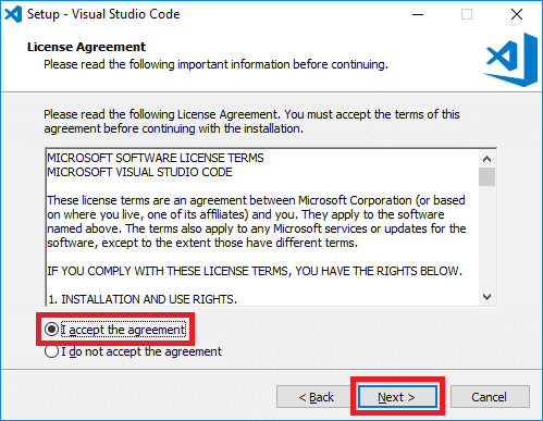 visual studio code installer license agreement