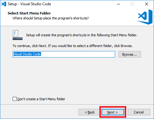 visual studio code installer start menu folder
