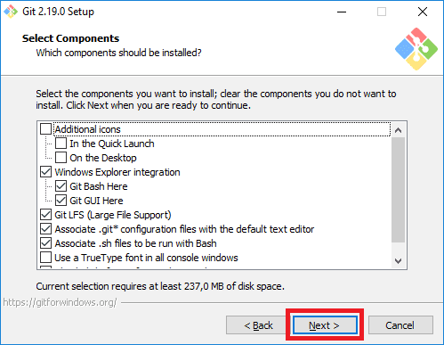 git installer select components