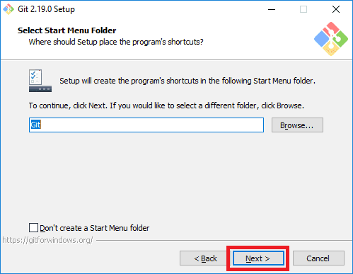 git installer start menu