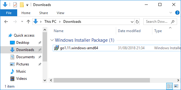 golang downloaded installer