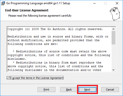 golang installer license agreement