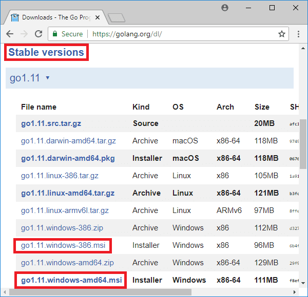 golang latest binary release-page