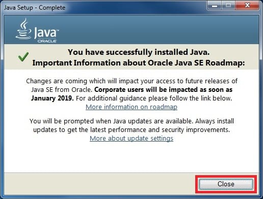 java 8 installer complete