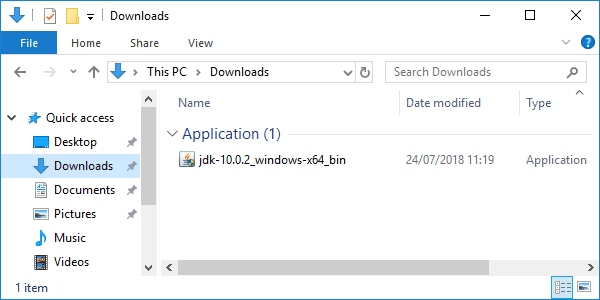 jdk 10 downloaded installer