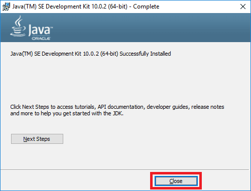 jdk 10 installer complete