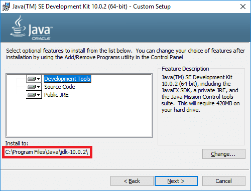 jdk 10 installer default location