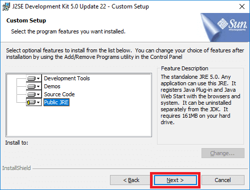 jdk 5 installer custom setup