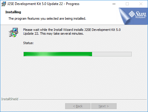 jdk 5 installer progress