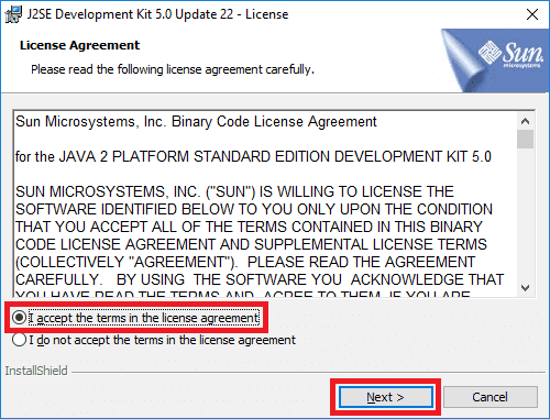 jdk 5 installer start