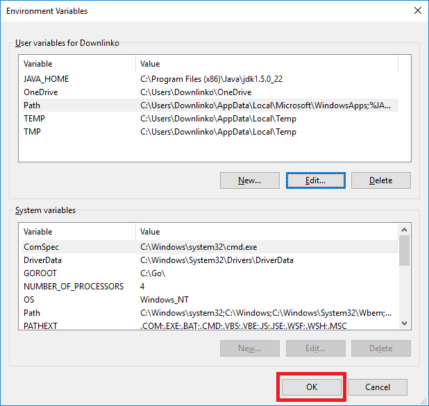 jdk 5 windows account environment variables