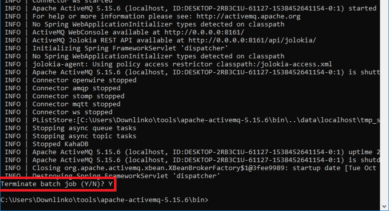 apache activemq quit command