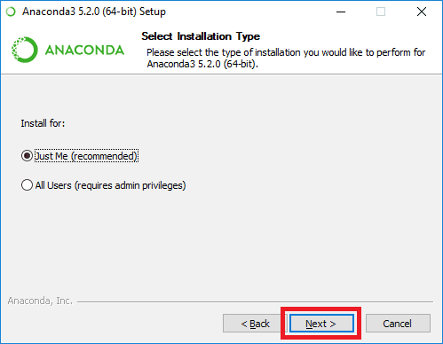 anaconda installation type