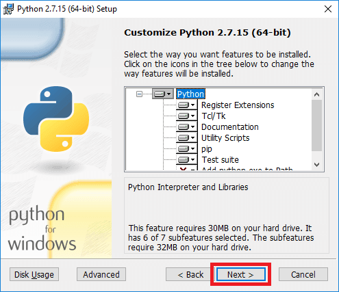 python 2-7-15 installer customize