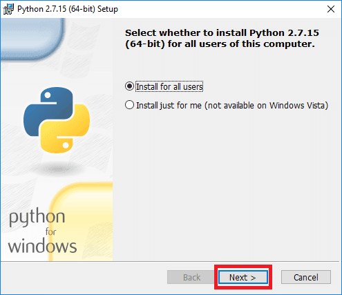 python 2-7-15 installer start