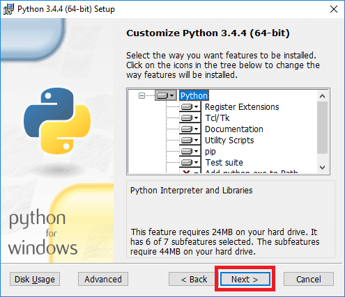 python 3-4-4 installer customize