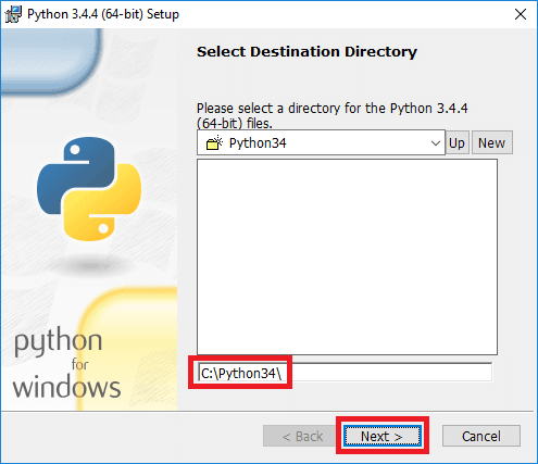 python 3-4-4 installer select destination