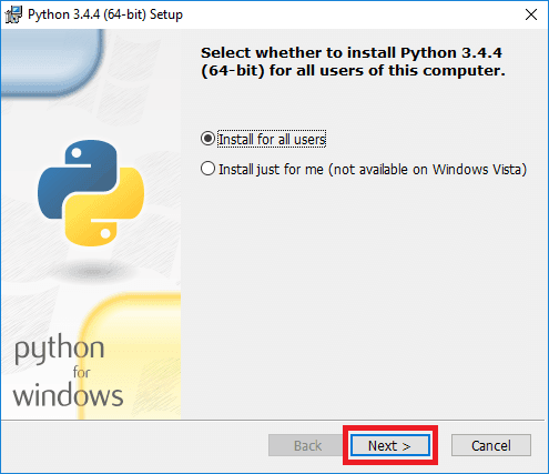 python 3-4-4 installer start