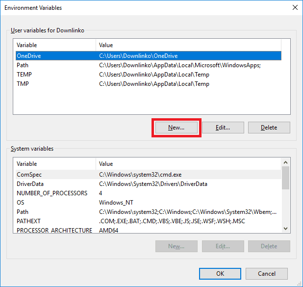 windows account environment variables new