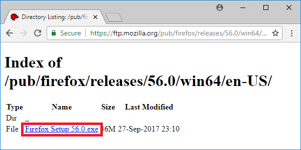 firefox 56 releases page executable