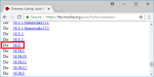 firefox 56 releases page version