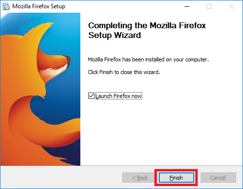 firefox 56 setup wizard finish