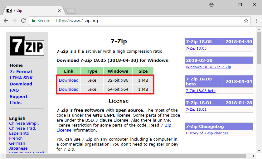 7 zip download pre installed
